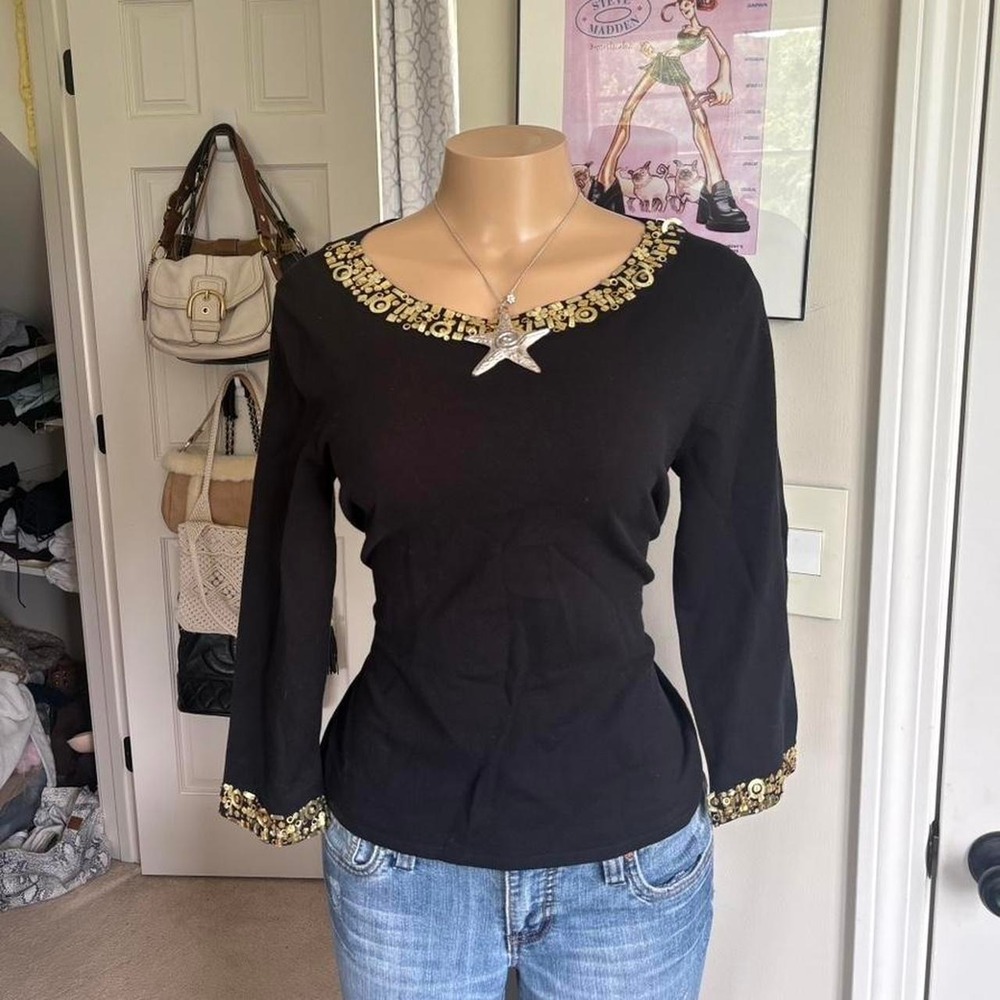 Y2K 2000s half silk Black Gold Embellished Top